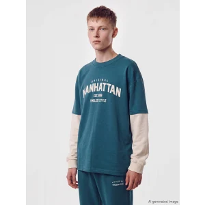 LCW Kids Petrol Bisiklet Yaka Manhattan Baskılı Erkek Çocuk Tişört