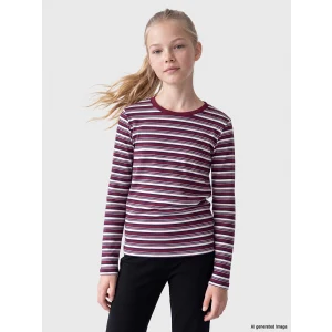 LCW Kids Bordo Bisiklet Yaka Çizgili Kız Çocuk Tişört