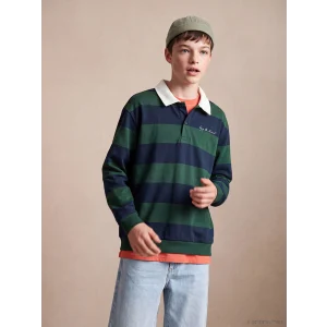LCW Kids Yeşil Polo Yaka Çizgili Erkek Çocuk Sweatshirt