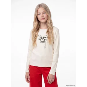 LCW Kids Ekru Baskılı Kız Çocuk Tişört