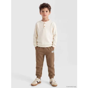 LCW Kids Kahverengi Beli Lastikli Nakışlı Erkek Çocuk Jogger Eşofman Altı