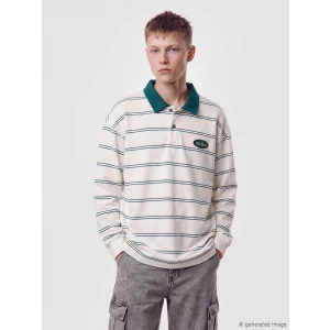 LCW Kids Yeşil Polo Yaka Çizgili Erkek Çocuk Tişört