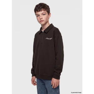 LCW Kids Kahverengi Polo Yaka Nakışlı Erkek Çocuk Kalın Sweatshirt