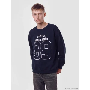 LCW Kids Lacivert Bisiklet Yaka Baskılı Erkek Çocuk Sweatshirt