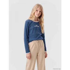 LCW Kids Lacivert Bisiklet Yaka Baskılı Uzun Kollu Kız Çocuk Tişört