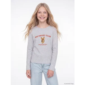 LCW Kids Gri Teddy Bear Baskılı Kız Çocuk Tişört