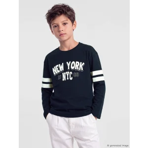 LCW Kids Lacivert Bisiklet Yaka NYC Baskılı Erkek Çocuk Tişört