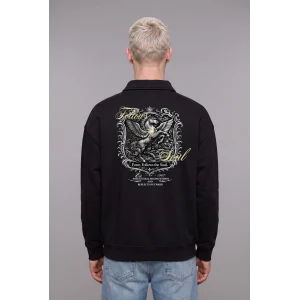 Defacto H3175AXBK81 Siyah Boxy Fit Basic Polo Yaka Uzun Kollu İşlemeli Sweatshirt