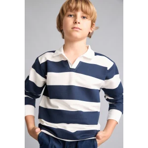 Defacto H7130A8NV256 Lacivert New Regular Fıt Uzun Kollu Apaş Yaka Pamuklu Lacivert Sweatshirt Erkek Çocuk