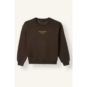 Defacto I3382A8BN581 Kahve Relax Fit Bisiklet Yaka Düşük Omuzlu Baskılı Sweatshirt Kız Çocuk