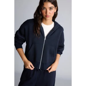 Defacto I2412AXNV248 Lacivert Regular Fıt Kapüşonlu Kalın Fermuarlı Lacivert Basic Sweatshirt
