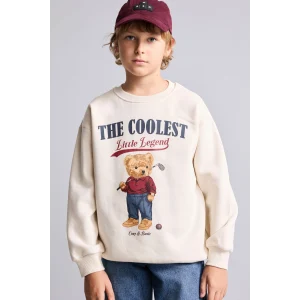 Defacto I3298A8BG734 Bej Oversize Bisiklet Yaka Ayıcık Figürlü Baskılı Uzun Kollu Sweatshirt Erkek Çocuk