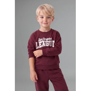 Defacto H8483A5BR115 Bordo %100 Pamuk Bisiklet Yaka Baskılı Sweatshirt Üst Esnek Belli Eşofman Altı 2li Takım Erkek Bebek