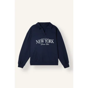Defacto I3316AXNV251 Lacivert Okula Dönüş Relax Fıt Polo Yaka Baskılı Kalın Sweatshirt Kumaşı Sweatshirt