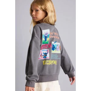 Defacto I5227A8GR206 Gri Dısney Lılo & Stıtch Sırt Baskılı Relax Fit Bisiklet Yaka Sweatshirt Kız Çocuk