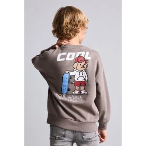 Defacto I0114A8BN571 Kahve Oversize Bisiklet Yaka Sırt Baskılı İçi Yumuşak Tüylü Sweatshirt Erkek Çocuk