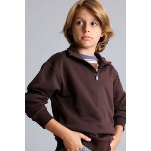 Defacto H7132A8BN267 Kahve Oversize Yarım Fermuarlı Dik Yaka Sweatshirt Erkek Çocuk