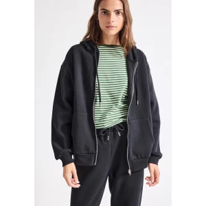 Defacto D8717AXBK81 Siyah Relax Fit Kapüşonlu Fermuarlı Cepli Basic Sweatshirt Hırka
