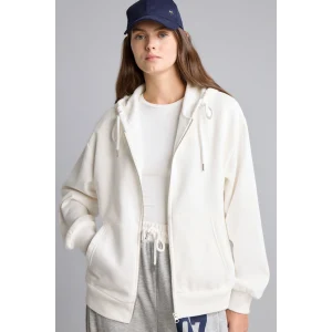 Defacto C1809AXER105 Ekru Relax Fit Kapüşonlu Cepli Basıc Fermuarlı Sweatshirt
