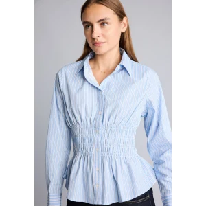 Defacto H0347AXBE552 Mavi %100 Pamuk Fıtted Çizgili Poplin Uzun Kollu Gömlek