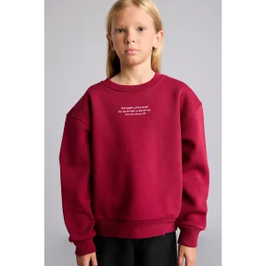 Defacto I3382A8BR239 Bordo Relax Fit Bisiklet Yaka Düşük Omuzlu Baskılı Sweatshirt Kız Çocuk