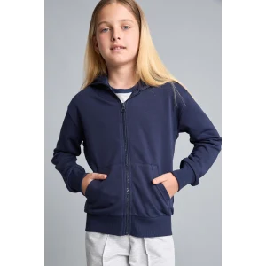 Defacto C8110A8NV241 Lacivert Fermuarlı Kanguru Cepli Kapüşonlu Basic Sweatshirt Hırka Kız Çocuk
