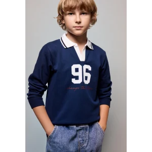 Defacto H9832A8NV241 Lacivert Oversıze Gömlek Yaka Kolej Baskılı Lacivert Sweatshirt Erkek Çocuk
