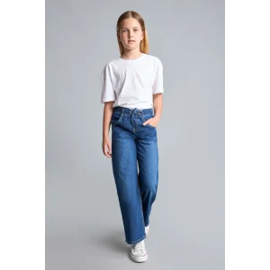 Defacto H6242A8NM28 Mavi Beli Lastikli Wide Leg Jean Pantolon Kız Çocuk