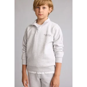 Defacto H9689A8GR400 Gri Regular Fit Yarım Fermuarlı Dik Yaka İçi Yumuşak Tüylü Yazı İşlemeli Sweatshirt Erkek Çocuk