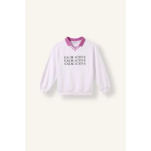 Defacto I3837A8WT34 Beyaz Relax Fit Kontrast Polo Yaka Baskılı Sweatshirt Kız Çocuk