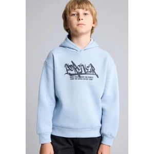 Defacto I0112A8BE523 Mavi Oversize Kapüşonlu Önü Baskılı İçi Yumuşak Tüylü Sweatshirt Erkek Çocuk