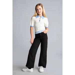 Defacto H9668A8BK27 Siyah %100 Pamuk Wide Leg Düz Paça Cepli Gabardin Pantolon Kız Çocuk