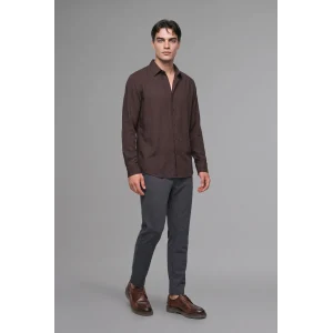 Defacto H5254AXBN192 Kahve Regular Fit Polo Yaka Modal Uzun Kollu Gömlek