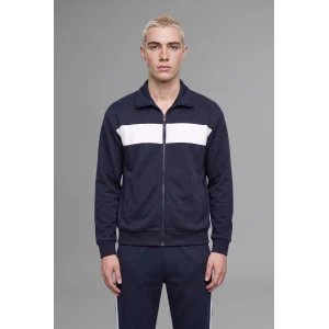Defacto I0631AXNV146 Lacivert Boxy Fit Polo Yaka Fermuarlı Şeritli Sweatshirt Hırka