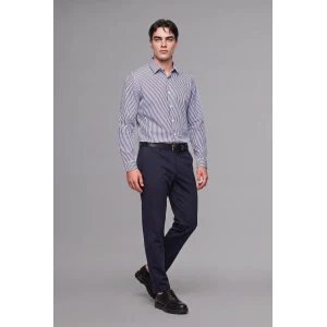 Defacto D6003AXWT34 Beyaz Modern Fit Polo Yaka Çizgili Kırışık Dokulu Uzun Kollu Gömlek