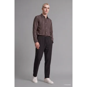 Defacto I1993AXBN151 Kahve Regular Fit Klasik Yaka Dikey Çizgili Pamuklu Uzun Kollu Gömlek