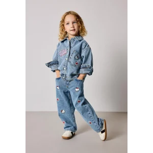 Defacto I1183A5NM28 Mavi Hello Kitty Nakışlı Beli Lastikli Barrel Fit Geniş Paça Jean Pantolon Kız Bebek