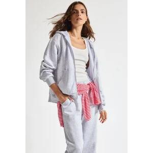 Defacto C1809AXGR93 Gri Relax Fit Kapüşonlu Cepli Basıc Fermuarlı Sweatshirt