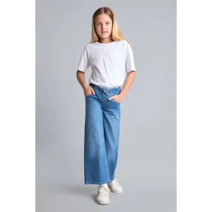 Defacto H6242A8NM39 Mavi Beli Lastikli Wide Leg Jean Pantolon Kız Çocuk