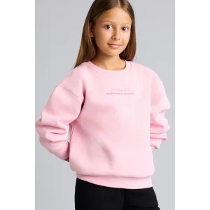 Defacto I3382A8PN683 Pembe Relax Fit Bisiklet Yaka Düşük Omuzlu Baskılı Sweatshirt Kız Çocuk