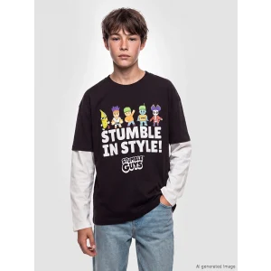 LCW Kids Kahverengi Bisiklet Yaka Stumble Guys Baskılı Erkek Çocuk Tişört