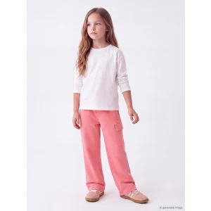 LCW Kids Pembe Geniş Paça Kargo Cepli Kız Çocuk Eşofman Altı
