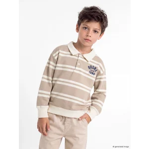 LCW Kids Gri Polo Yaka Çizgili Erkek Çocuk Kalın Sweatshirt