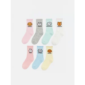 LCW Kids Pembe Baskılı Kız Çocuk Soket Çorap 7li Paket