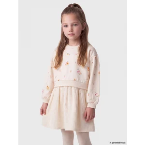 LCW Kids Ekru Bisiklet Yaka Çiçekli Kız Çocuk Elbise