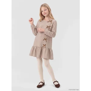 LCW Kids Kahverengi Fiyonk Detaylı Kız Çocuk Elbise