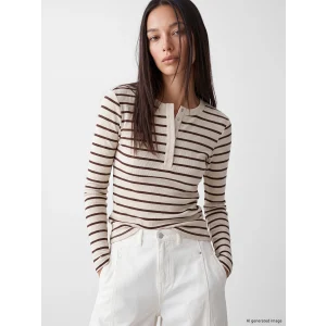 LCW EVERYDAY Kahverengi Bisiklet Yaka Çizgili Kadın Body