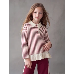LCW Kids Bordo Polo Yaka Çizgili Kız Çocuk Takım