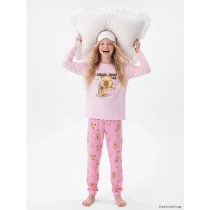 LCW Kids Pembe Bisiklet Yaka Baskılı Kız Çocuk Pijama Takım