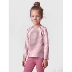 LCW Kids Pembe Bisiklet Yaka Uzun Kollu Çizgili Kız Çocuk Tişört